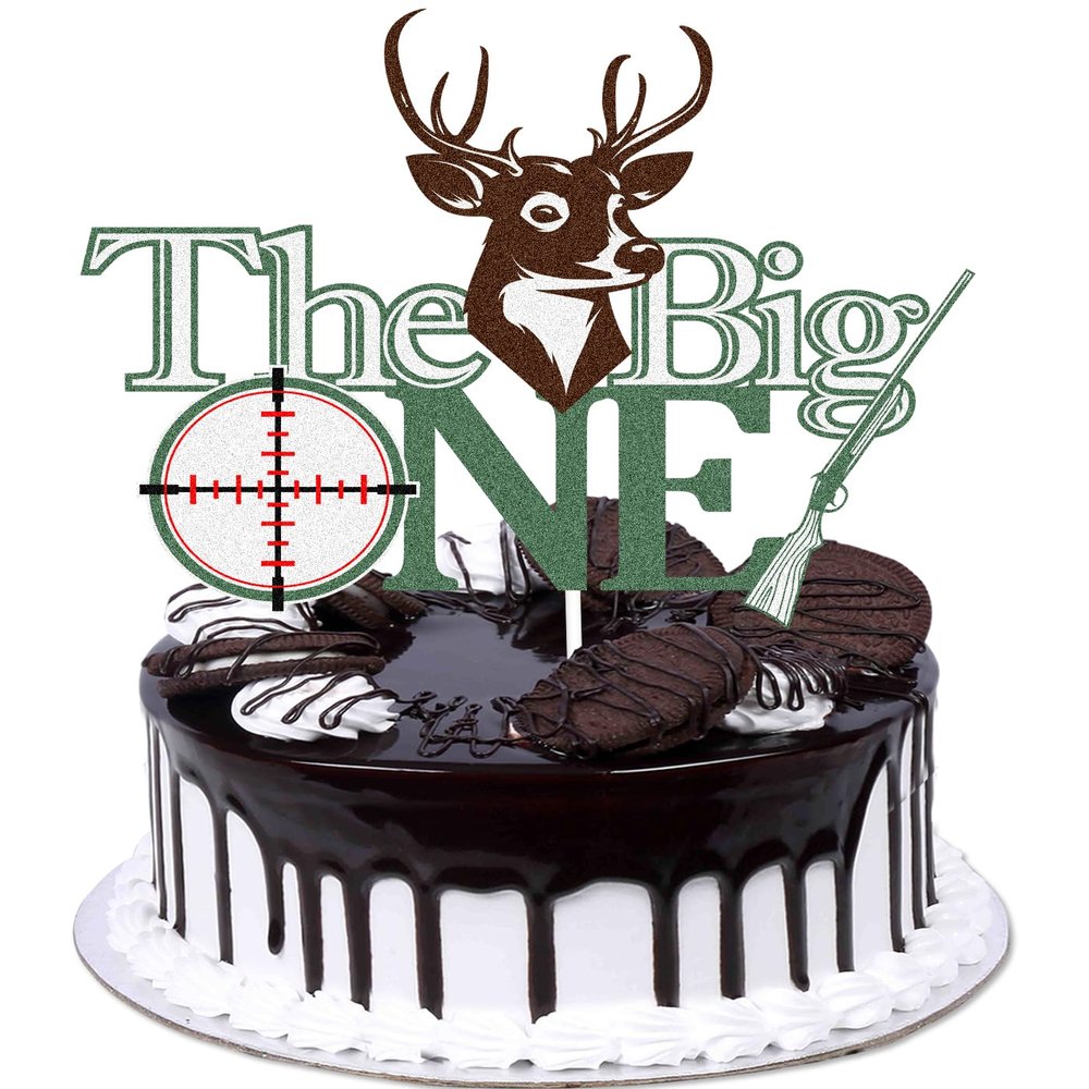 Caiwowo The Big One Deer Happy 1st Birthday Cake Topper - Happy 1st Birthday Deer Hunting Cake Topper - Camo Party Gone Hunting Decorations For Boys