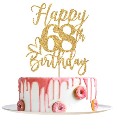 Happy 68th Birthday Cake Topper, 68th Birthday Decorations for Men/Women, Cheers to 68 Years, Hello 68, 68th Happy Birthday Party Supplies Gold Glitter