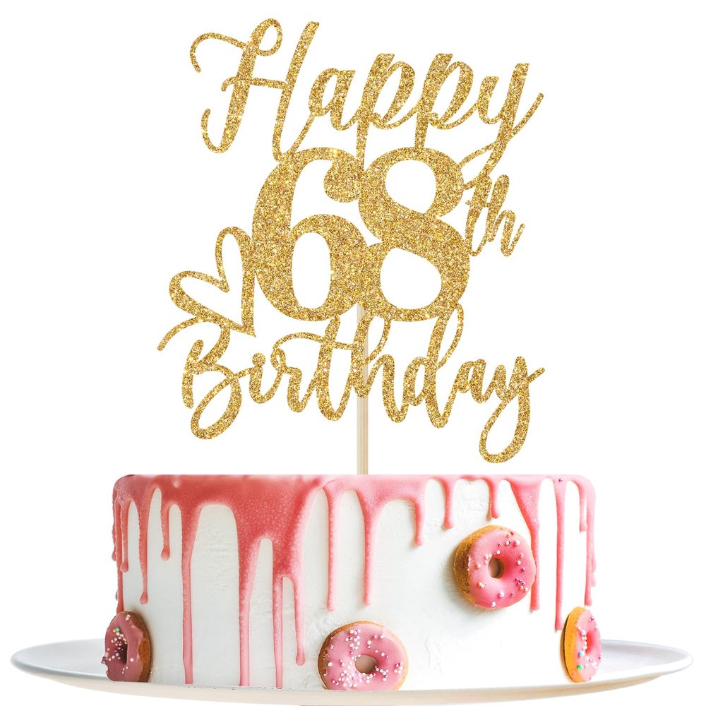 Happy 68th Birthday Cake Topper, 68th Birthday Decorations for Men/Women, Cheers to 68 Years, Hello 68, 68th Happy Birthday Party Supplies Gold Glitter