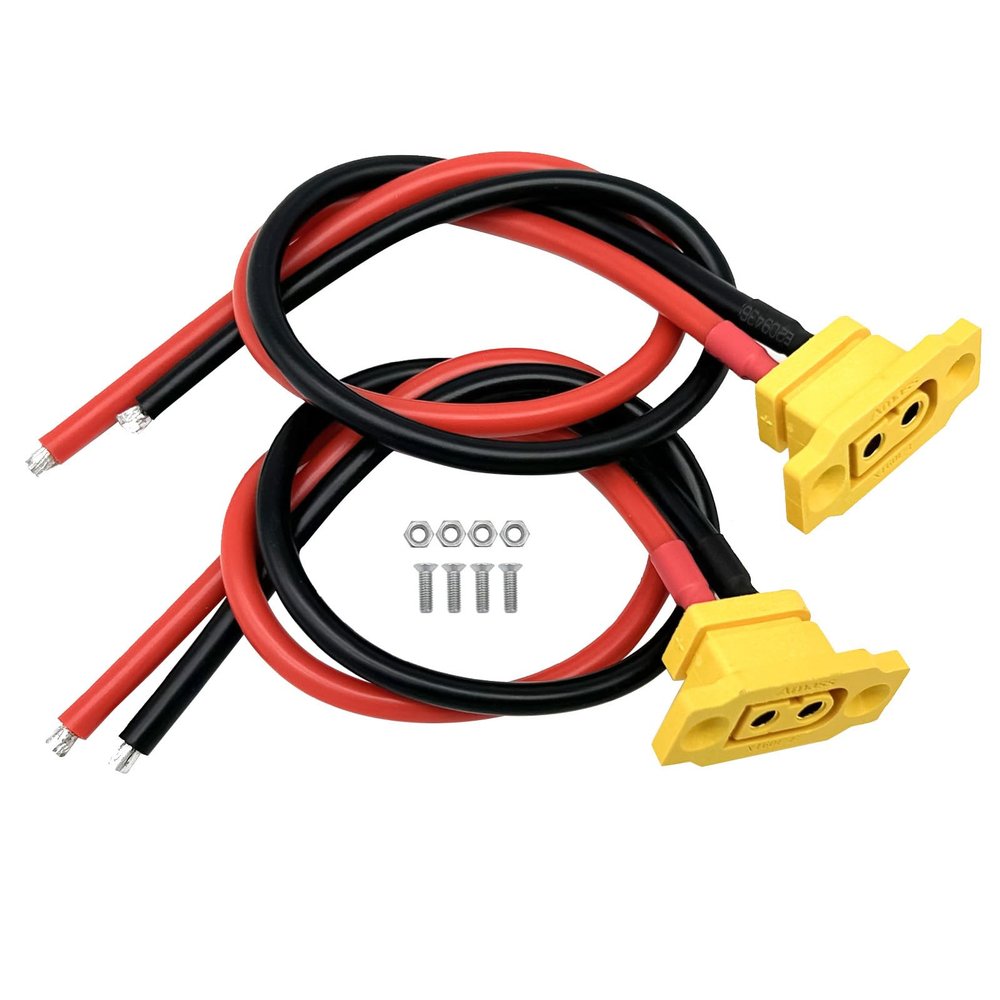 2PCS XT60E-F XT60EW-M Pigtail Cable XT60 Panel Mount Connector with 30cm 12AWG Cable for RC Drone Aircraft FPV Racing Drone (XT60E-F)