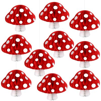 10PCS Mushroom Party Decoration Mushrooms Honeycomb Centerpieces for Table Paper 3D Mushroom Hanging Ceiling Sign Party Supplie VBS 2025 Nature Wonderland Birthday Baby Shower Party Garden Decor