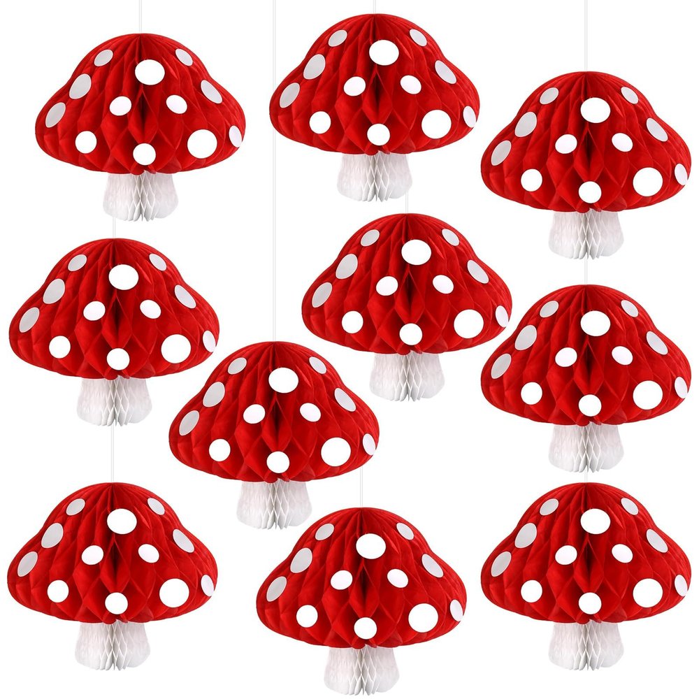 10PCS Mushroom Party Decoration Mushrooms Honeycomb Centerpieces for Table Paper 3D Mushroom Hanging Ceiling Sign Party Supplie VBS 2025 Nature Wonderland Birthday Baby Shower Party Garden Decor