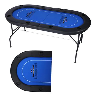 LUCKYERMORE Folding Poker Table71 Easy to Store & Carry, w/Padded Rails & 8 Cup Holders, 8 Player for Texas Casino Leisure Game, No Assembly Required, Blue