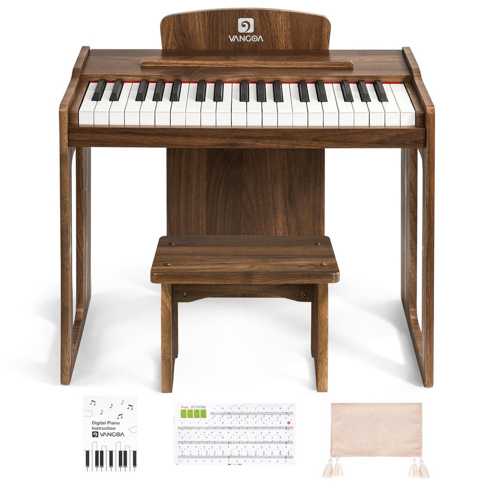 Vangoa Kids Piano Keyboard, 37 Keys Digital Piano for Kids, Music Educational Instrument Toy, Wood Piano for Girls and Boys, Dark Brown