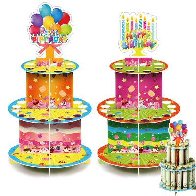 Dianelhall 2 Pcs Birthday Money Holder for Gift Colorful Happy Birthday Double Layer Cash Stand with 24 Holes DIY Money Holder Cash Gift Ideas for Woman Man Birth Party Favor