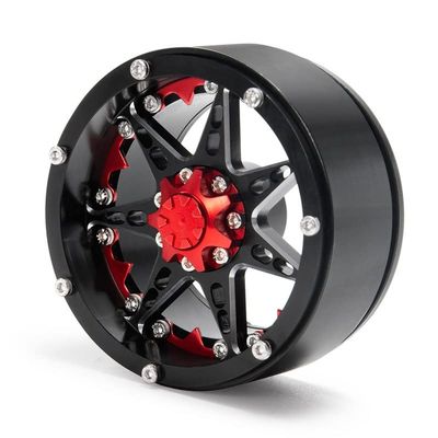 BrewJa 1/2/4pcs Metal Wheel 2.2 Beadlock Wheels Rims for 1/10 RC Crawler Axial SCX10 TRX4 (Color : Black Red 1pcs)