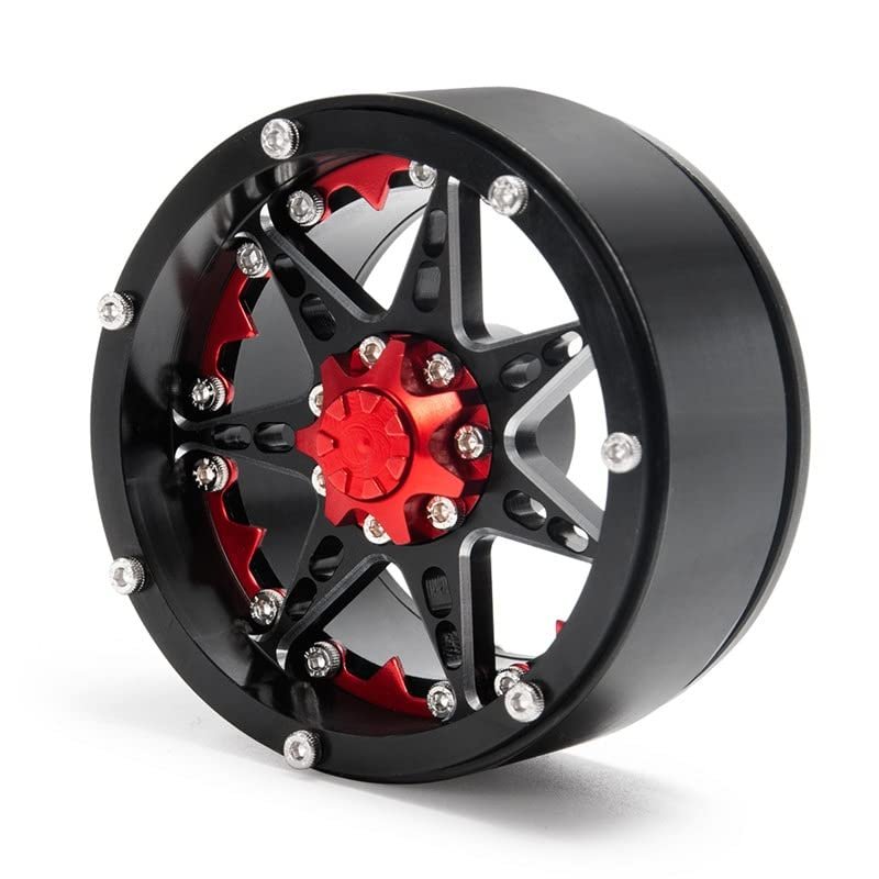 BrewJa 1/2/4pcs Metal Wheel 2.2 Beadlock Wheels Rims for 1/10 RC Crawler Axial SCX10 TRX4 (Color : Black Red 1pcs)