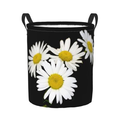 Foruidea White Daisy Laundry Basket,Laundry Hamper,Collapsible Storage Bin, Oxford Fabric Clothes Baskets,Nursery Hamper For Home,Office,Dorm,Gift Basket