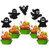 Gyufise 24pcs Halloween Ghost Cupcake Toppers - Black Glitter, Baby Shower & Gender Reveal Decorations view 1