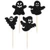 Gyufise 24pcs Halloween Ghost Cupcake Toppers - Black Glitter, Baby Shower & Gender Reveal Decorations view 3