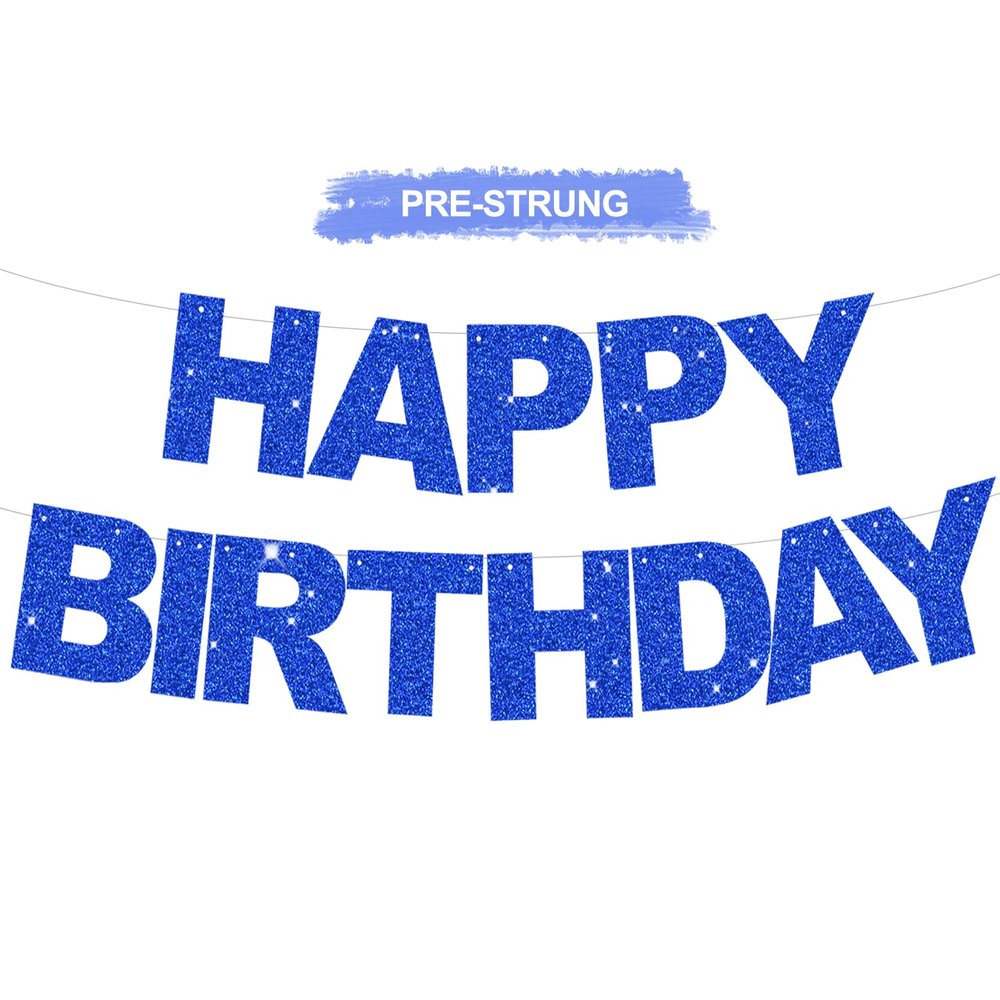 BEISHIDA Blue Happy Birthday Banner - Pre-Strung, No DIY, Sign - Birthday Banner for Women, Kids Decor