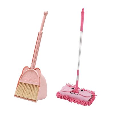 Fenteer Mop Children Cleaning Broom Dustpan Set, Mini Dustpan and Broom for Children, Kids Broom and Dustpan Set, Pink