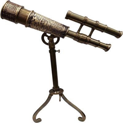 10 inch Double Barrel Antique Telescope Maritime Brass Telescope with Adjustable Brass Stand Home Decorative Nautical Decor & Table Accessory Spyglass