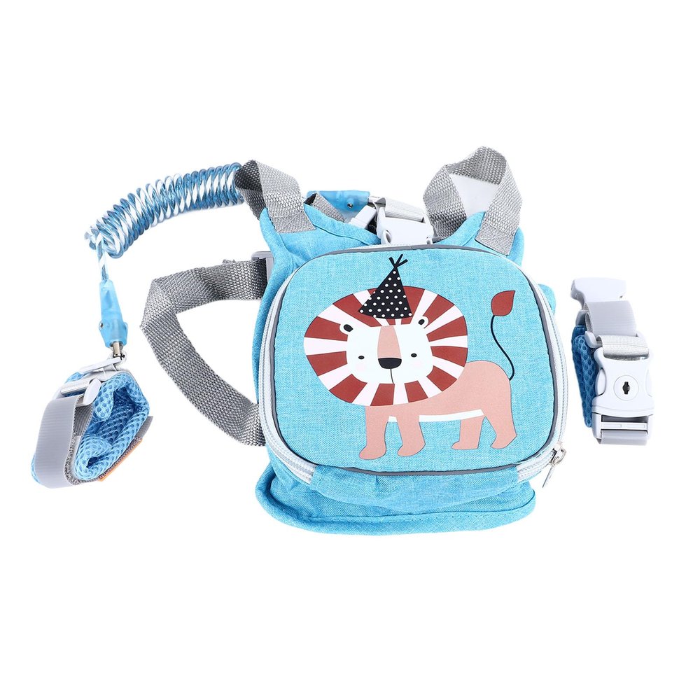 1.5m 2 in 1 Kids Backpack Safety Leash Toddler Harness Backpack with Leash Prevent Lost Children Harness Wrist Link for Outdoor Use (Blue)