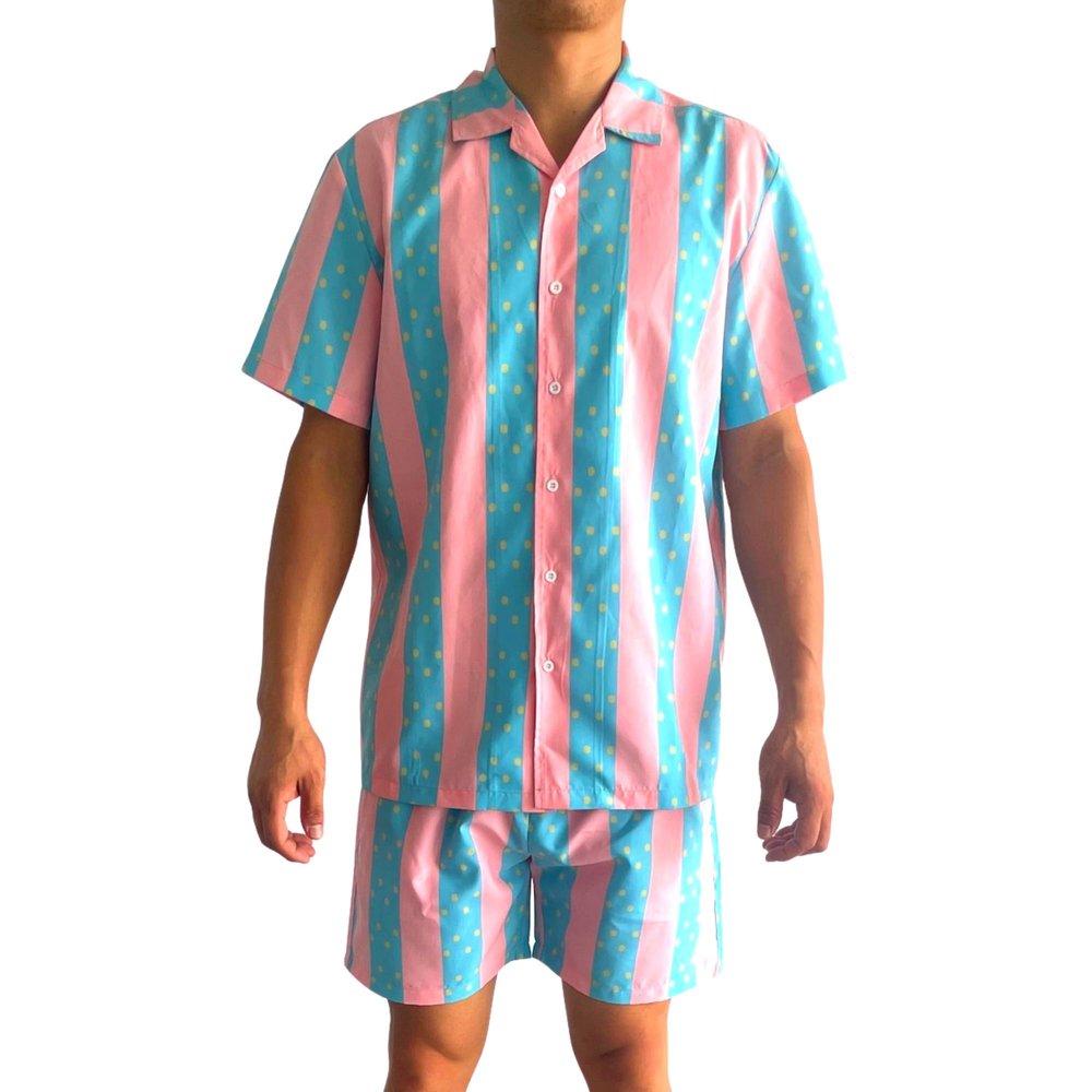Costume Agent Beauty 80's Dool Movie Ken Button Up Shirt and Shorts Set Beach Outfit Halloween Costume Cosplay, X-Large