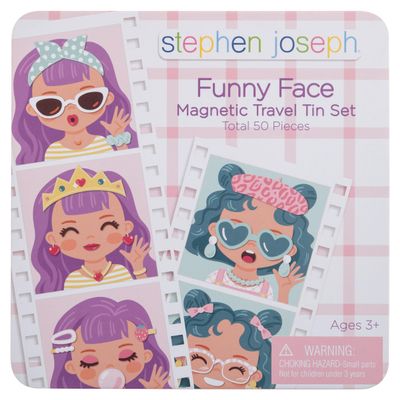 Stephen Joseph, Funny Faces 50 pc Magnetic Travel Play Set Fun Game for Families, Ideal for Ages 3+ Travel Game for Kids with Travel Tin, Girl