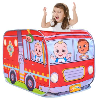 CoComelon Official Musical Firetruck  Pop Up Tent for Toddlers and Kids | Removable Musical Key Fob Plays Fire Drill Song | Red Fire Engine Vehicle Toy  Sunny Days Entertainment