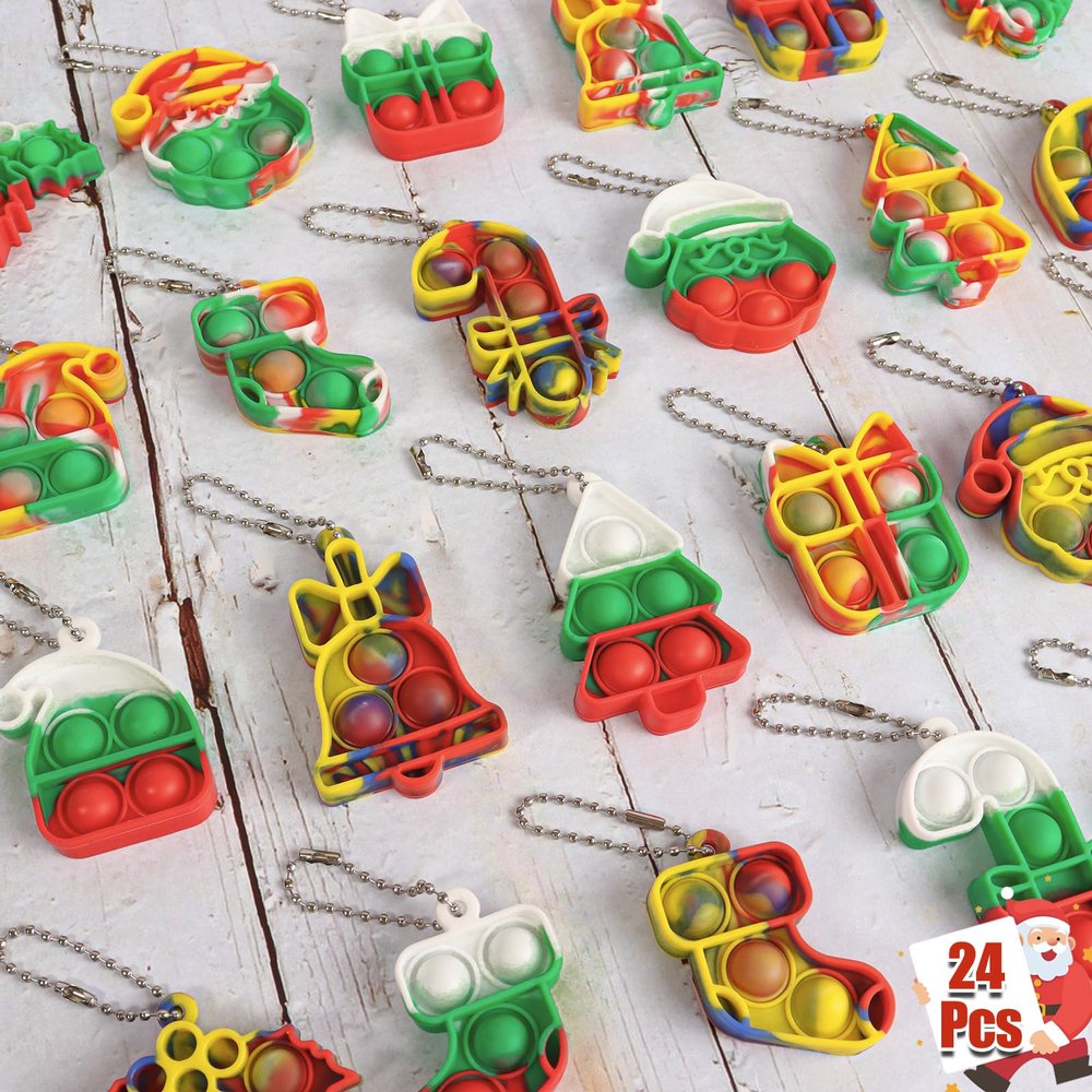 24Pcs Christmas Mini Pop, Fidget Toys for Kids, Christmas Stocking Stuffers, Christmas Party Favors, Goodies Bag Stuffers Bulk, Xmas Gift for Boys Girls