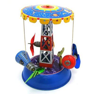 Charmgle Retro Wind-up Toys Space Station Capsule Carousel Model Tin Toy Adult Collection Home Store Decoration