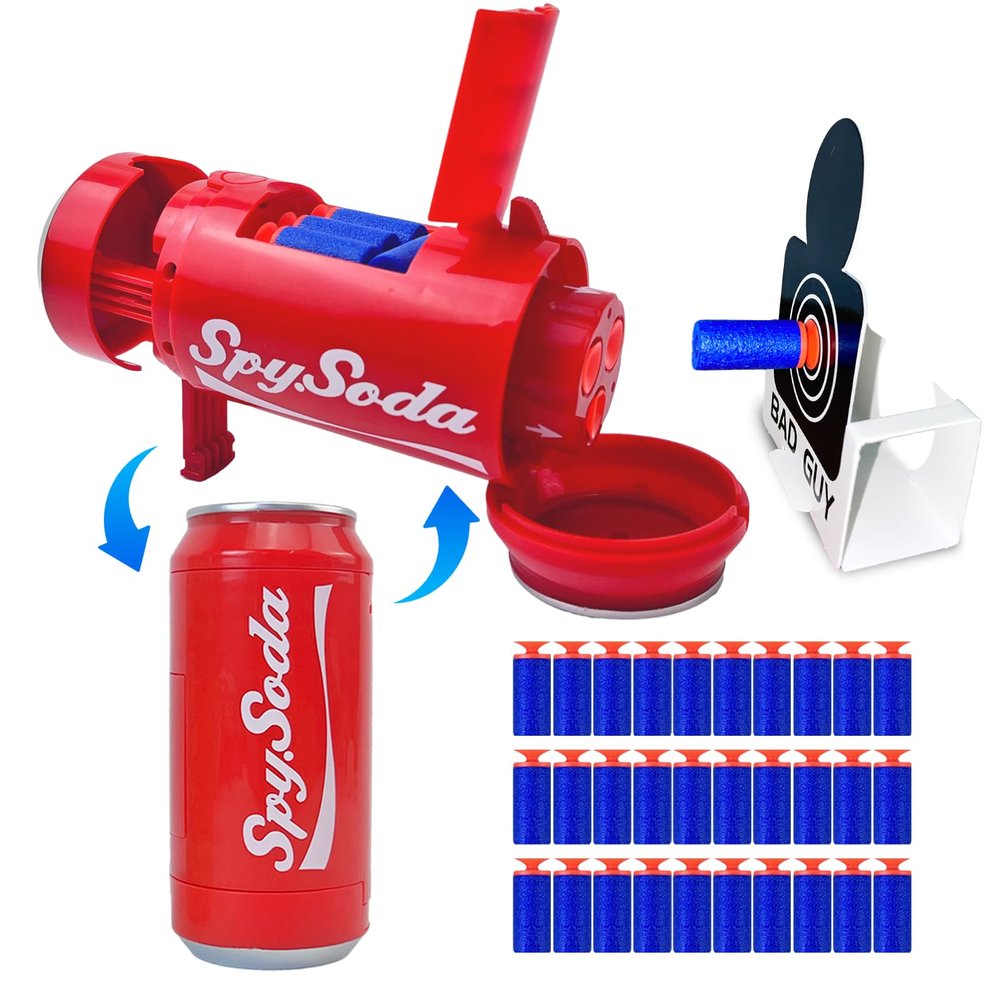 AGM MASTECH Transforming Soda Can Foam Dart Blaster, Novelty Gadget with 30 Soft Darts & 3 Targets, Collectible Model for Teens and Adults (Ages 15+)