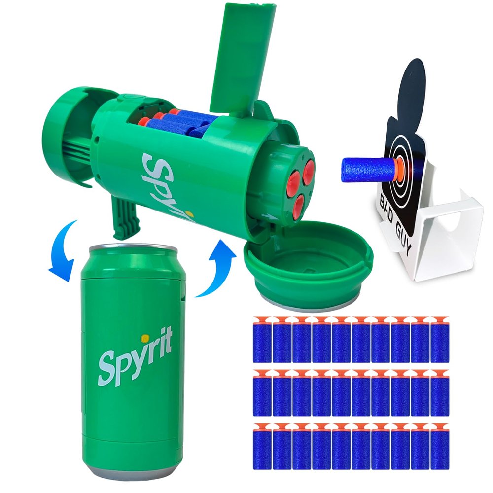 AGM MASTECH Transforming Soda Can Foam Dart Blaster, Novelty Gadget with 30 Soft Darts & 3 Targets, Collectible Model for Teens and Adults (Ages 15+)