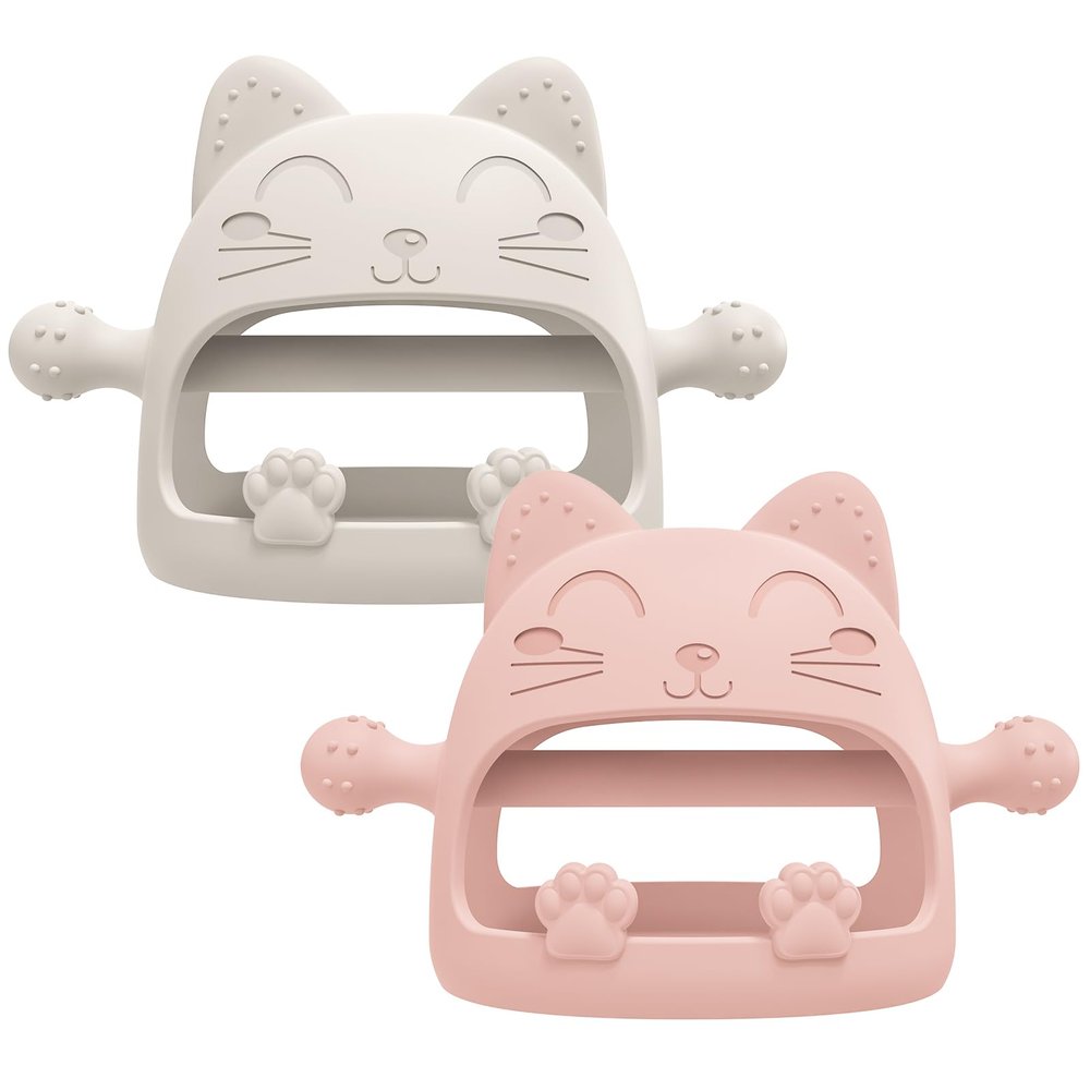 2 Pack Baby Teether Toys,Silicone Teething Toys for Babies 0-6 Months,Never Drop Baby Chew Toys for Teething Relief, Teething Pacifiers,Baby Toys 0-6 Months,Ideal Gifts for Baby ShowerCartoon Cat