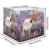 Personalized Storage Cube Bin with Name,Art Painting Lavender White Horse Customize Storage Baskets with Handles,Laundry Toy Oraganizer for Closet Shelf Nursery Kids Bedroom view 2