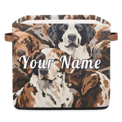 Personalized Storage Cube Bin with Name,Animal Cute Dog Customize Storage Baskets with Handles,Laundry Toy Oraganizer for Closet Shelf Nursery Kids Bedroom