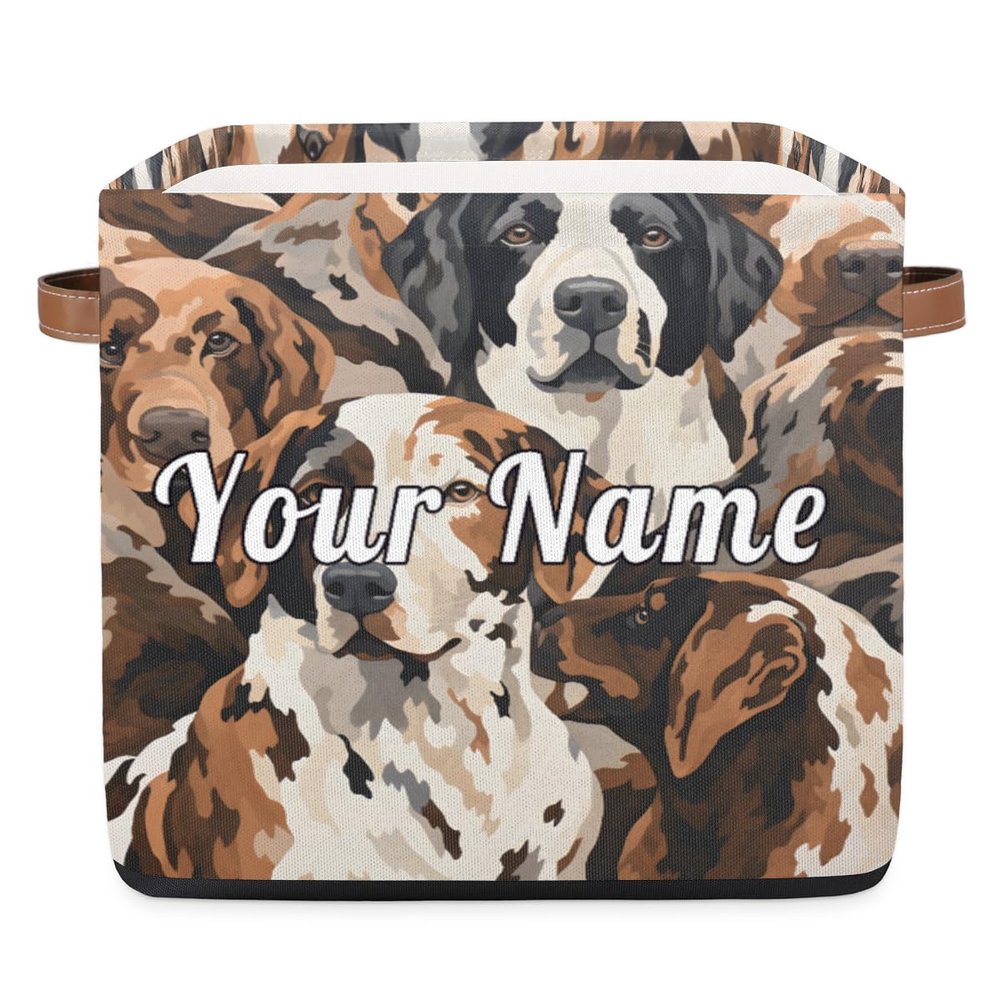 Personalized Storage Cube Bin with Name,Animal Cute Dog Customize Storage Baskets with Handles,Laundry Toy Oraganizer for Closet Shelf Nursery Kids Bedroom
