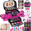 58Pcs Kids Makeup Kit for Girl - Real Washable Cosmetic Set with Light Up Mirror - Kids Makeup Sets for Girls -Play Make Up Birthday for Age 3 4 5 6 7 8 9 10 11 12 Years Old Kid -Rose view 1