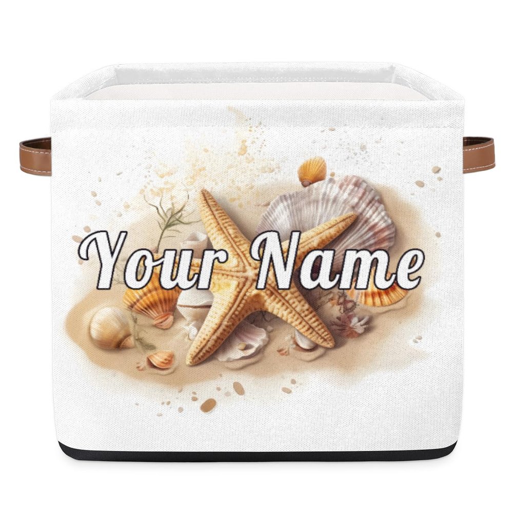 Personalized Storage Cube Bin with Name,Sea Ocean Starfish Customize Storage Baskets with Handles,Laundry Toy Oraganizer for Closet Shelf Nursery Kids Bedroom