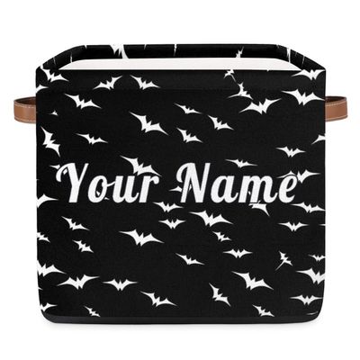 Personalized Storage Cube Bin with Name,Halloween Bats Animal Customize Storage Baskets with Handles,Laundry Toy Oraganizer for Closet Shelf Nursery Kids Bedroom