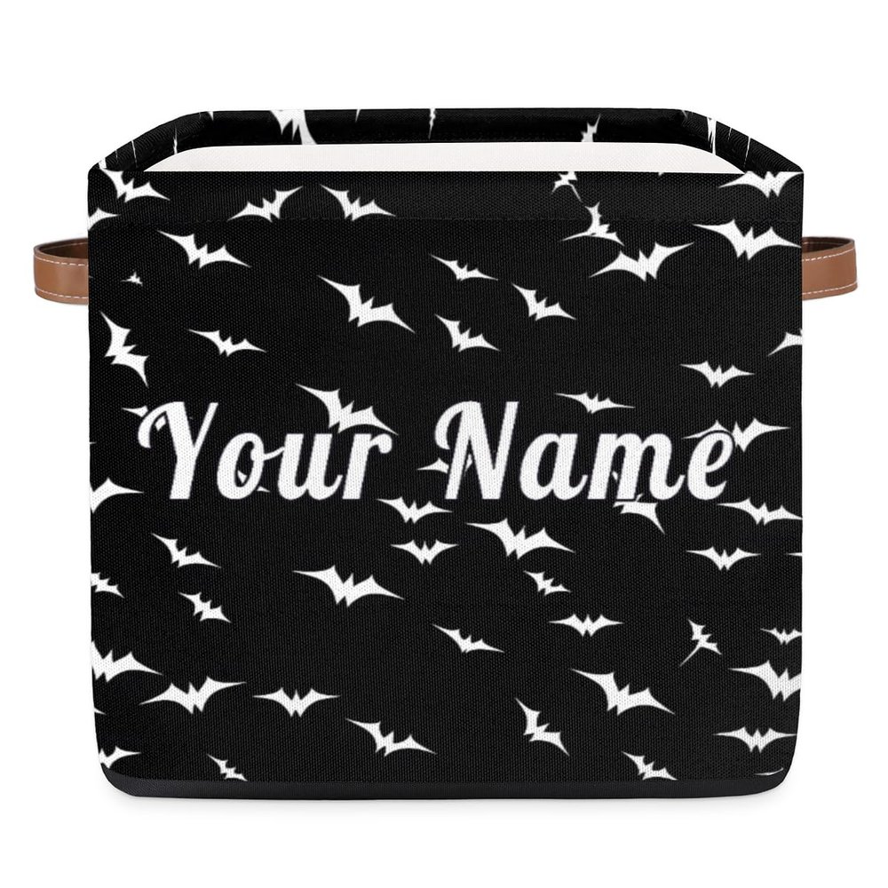 Personalized Storage Cube Bin with Name,Halloween Bats Animal Customize Storage Baskets with Handles,Laundry Toy Oraganizer for Closet Shelf Nursery Kids Bedroom
