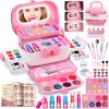 58Pcs Kids Makeup Kit for Girl - Real Washable Cosmetic Set with Light Up Mirror - Kids Makeup Sets for Girls -Play Make Up Birthday for Age 3 4 5 6 7 8 9 10 11 12 Years Old Kid -Pink view 1