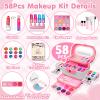 58Pcs Kids Makeup Kit for Girl - Real Washable Cosmetic Set with Light Up Mirror - Kids Makeup Sets for Girls -Play Make Up Birthday for Age 3 4 5 6 7 8 9 10 11 12 Years Old Kid -Pink view 2