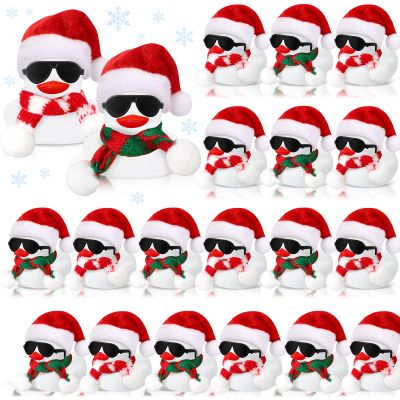Syhood 24 Sets Christmas Mini Rubber Duck Bulk with Sunglasses Scarf Hats and Adhesive Dots Duckies Toy Xmas Decor for Christmas Winter Gift Cruise Birthday Party (Xmas Hat)
