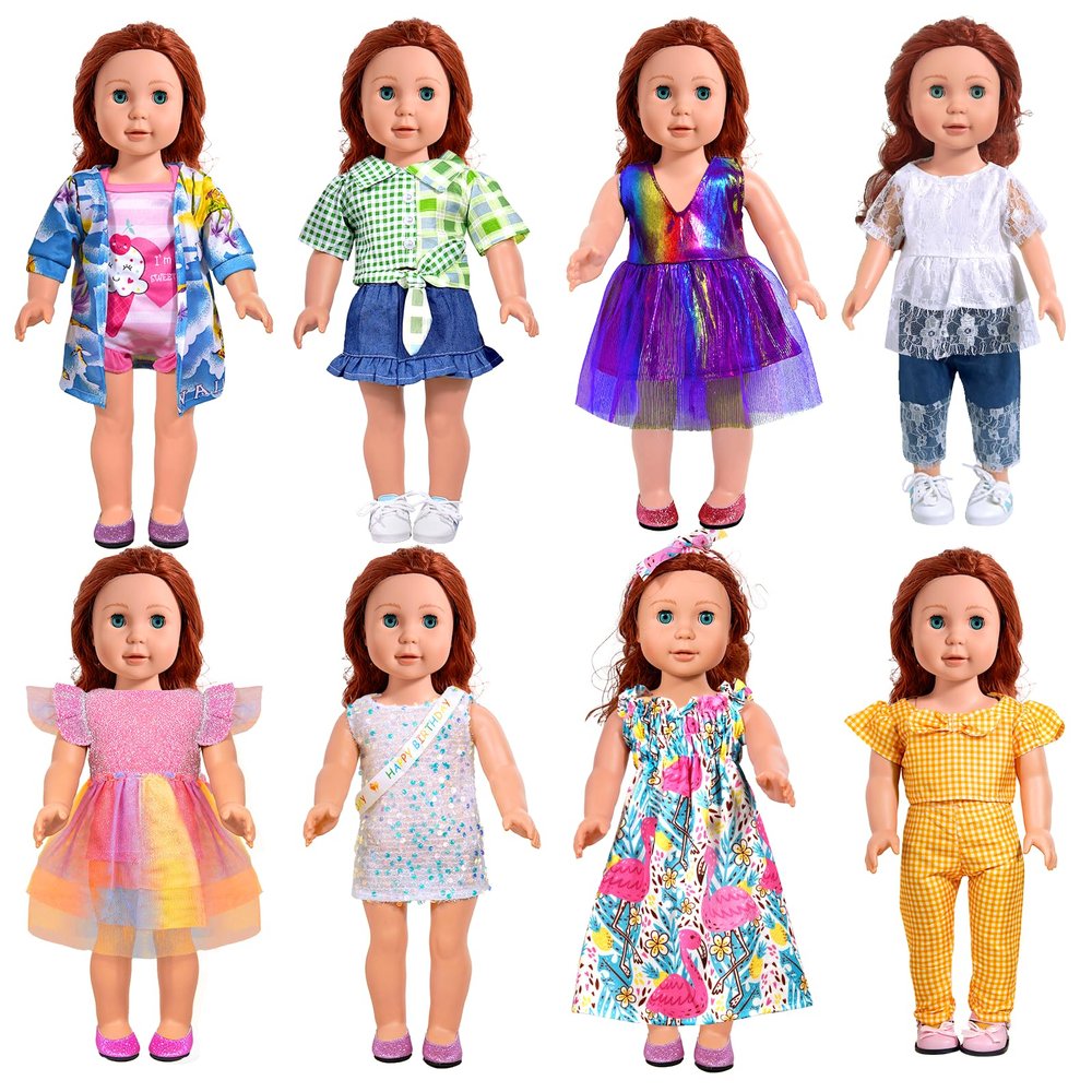 WONDOLL 18-Inch-Doll-Clothes and Accessories - 8 Sets American Doll Clothes Compatible with All 18 inch Dolls Outfits Christmas Birthday Gift for Girls