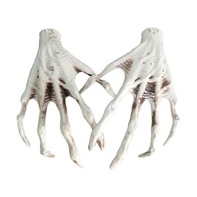 D-GROEE Halloween Skeleton Hand 1 Pair Realistic Life Size Severed Plastic Skeleton Haunted Zombie Hands for Halloween Decoration Festival Spooky Party Supplies White