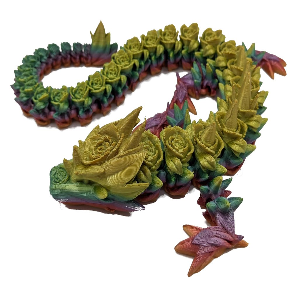 3d Printed Rose Dragon - Flexible Fidget Toy (17", Rainbow)