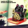 Fortune Lucky Wealth Welcoming Cat, Adorable Waving Beckoning Fortune Lucky Cat, Solar Powered Cute Cat with Waving Arm, Home Car Decor(Black) view 3