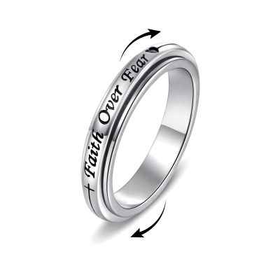 JZCOLOR 925 Sterling Silver Spinner Fidget Ring for Women: Musical Note Viking Rune Heartbeat Anxiety Stress Relieving Rotatable Ring Faith Hope Love Spinner Ring Jewelry Gift (Faith, 6)