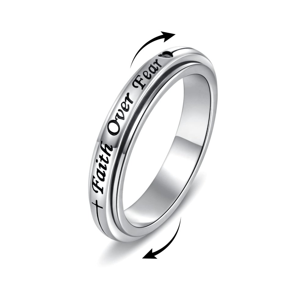 JZCOLOR 925 Sterling Silver Spinner Fidget Ring for Women: Musical Note Viking Rune Heartbeat Anxiety Stress Relieving Rotatable Ring Faith Hope Love Spinner Ring Jewelry Gift (Faith, 6)
