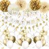 Gold Party Decorations - Happy Birthday Banner, 16th 18th 21th 30th 40th 50th 60th 70th White Supplies Balloons view 1