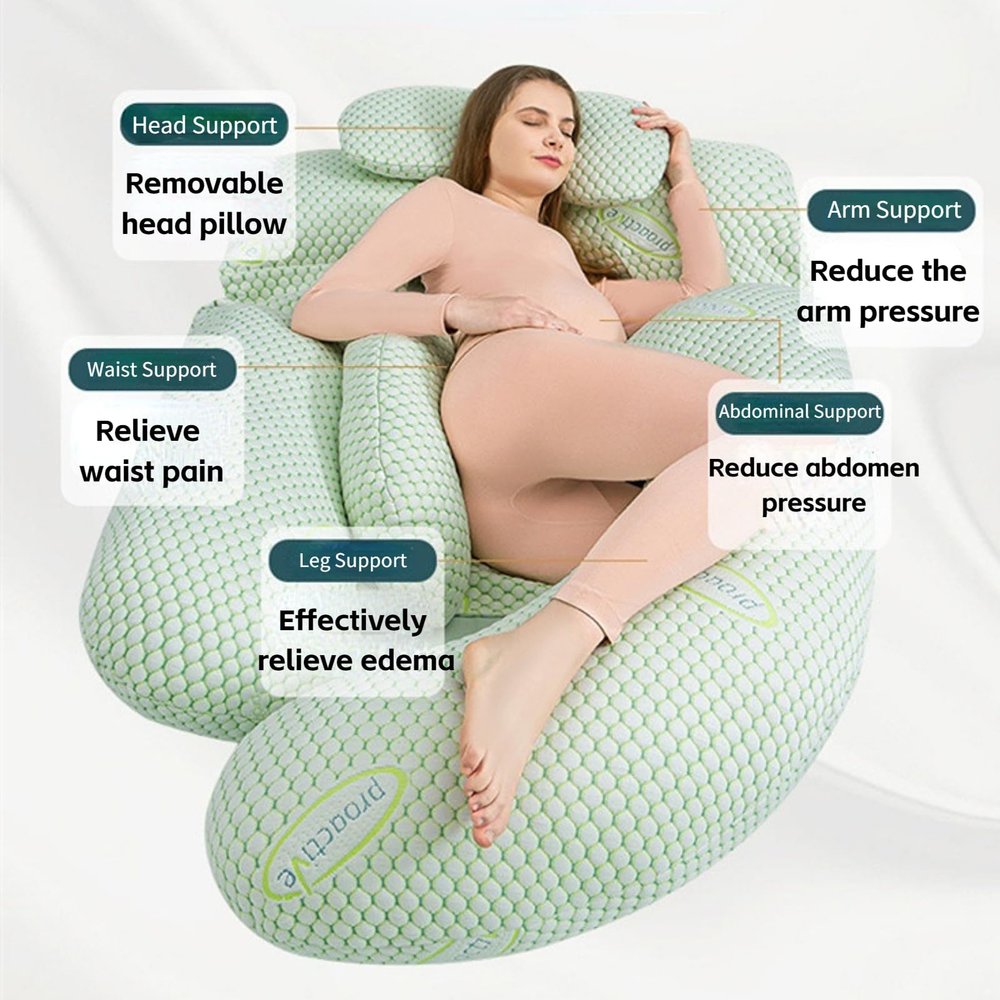 Pregnancy Pillows for Sleeping, U Shaped Full Body Pillow for Pregnancy Women,Removable Maternity and Nursing Pillow (Green-70.86'')