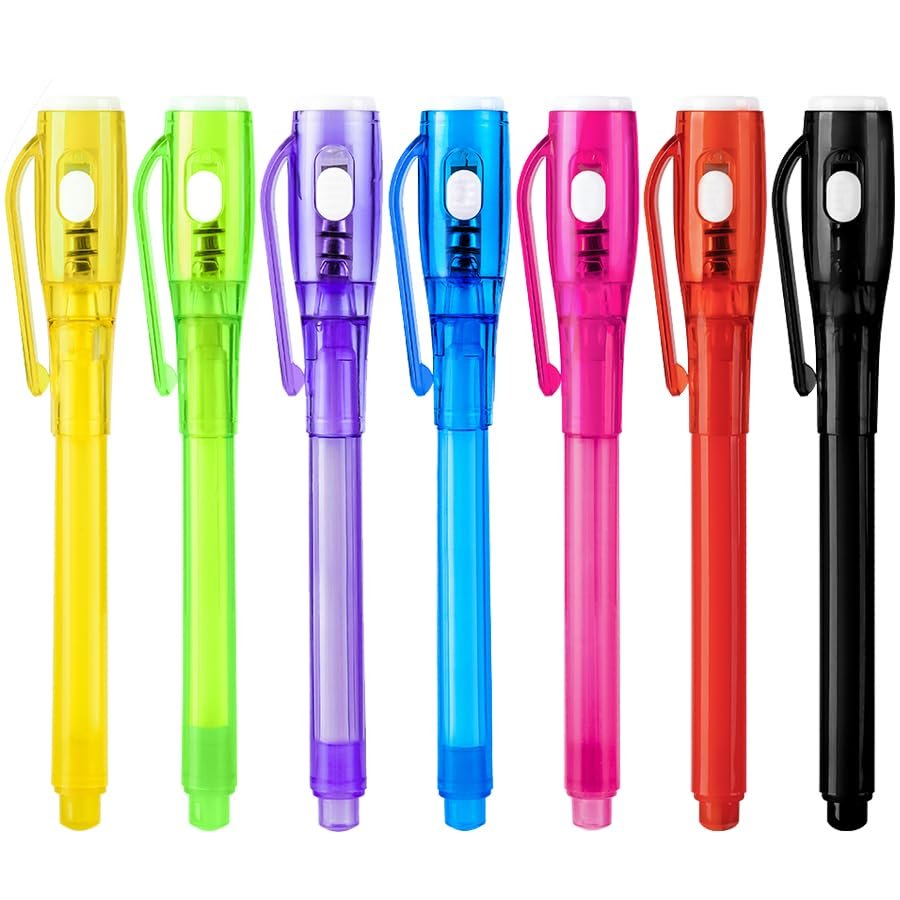 EODVICS Invisible Ink Pens, Upgraded Spy Invisible Ink Pen with UV Light Magic Marker for Secret Message and Kids Christmas Goodies Bags Toy (7pcs)