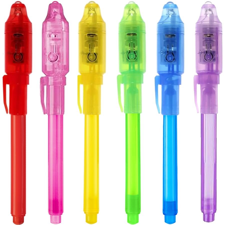 EODVICS 6 Pack Upgraded Invisible Ink Spy Pen with UV Light Magic Marker, for Secret Messages Kids Birthday Party Easter Halloween Christmas Goodie Bags Toys Gifts for Kids Ages 3+