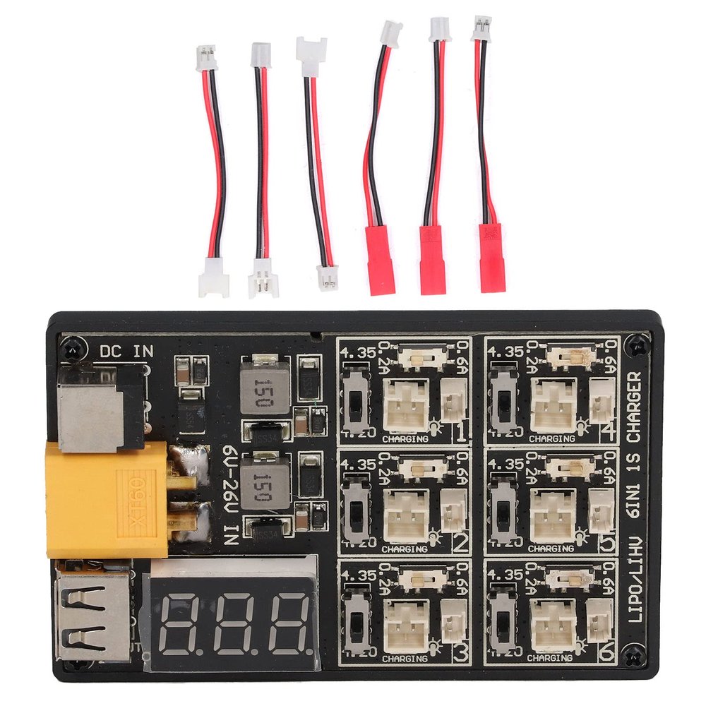 1S Battery Charging Board, 6 in 1 High Efficiency Lipo Battery Charger Plate, Balance Charging Board
