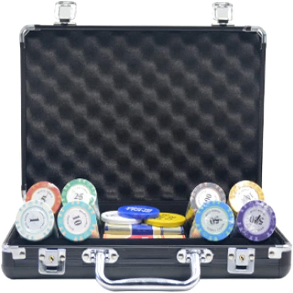 14 Gram Monte Carlo Poker Chips Set, Casino Games Casino Chips Aluminum Case Monte Carlo - for Texas Holdem Blackjack Casino Grade Chips (Color : 200pcs+Black Box)