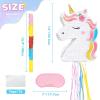 WERNNSAI Foldable Unicorn Piata - Pull String Unicorn Birthday Party Supplies Extendable Unicorn with Blindfold Bat and Tassels Unicorn Birthday Party Decoration Games Folding Piatas for Kids view 3