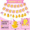 Outus 77 Pcs Pink Ducky Party Decorations Cute Duck Happy Birthday Party Accessory Include Lovely Duck String Hanging Banner Pom Pom Flowers Hanging Swirls Latex Balloons Cupcake Topper for Birthday view 2
